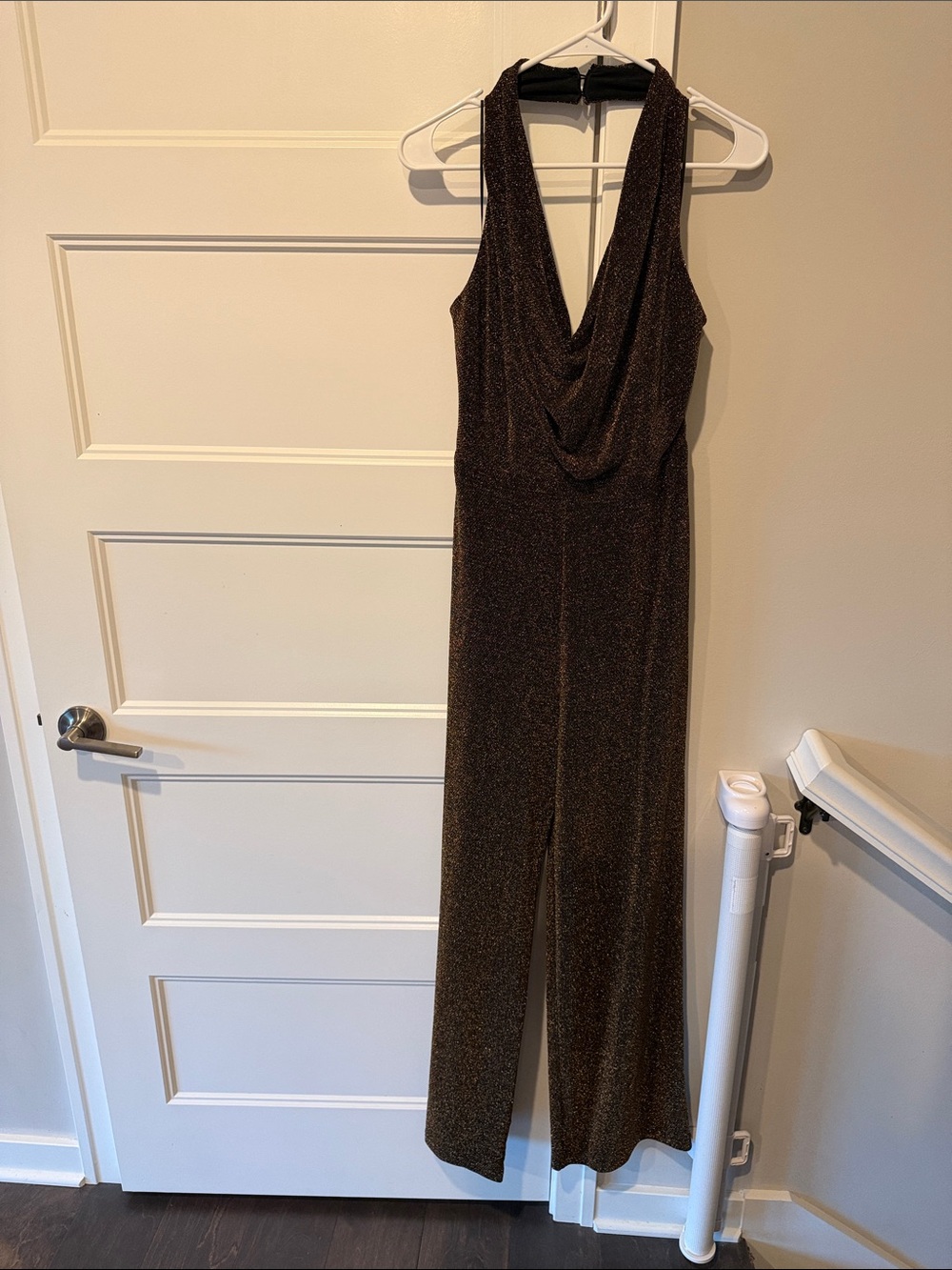 12th and Tribe Sparkle Cowl Neck Jumpsuit in Bronze - Picture 2 of 3